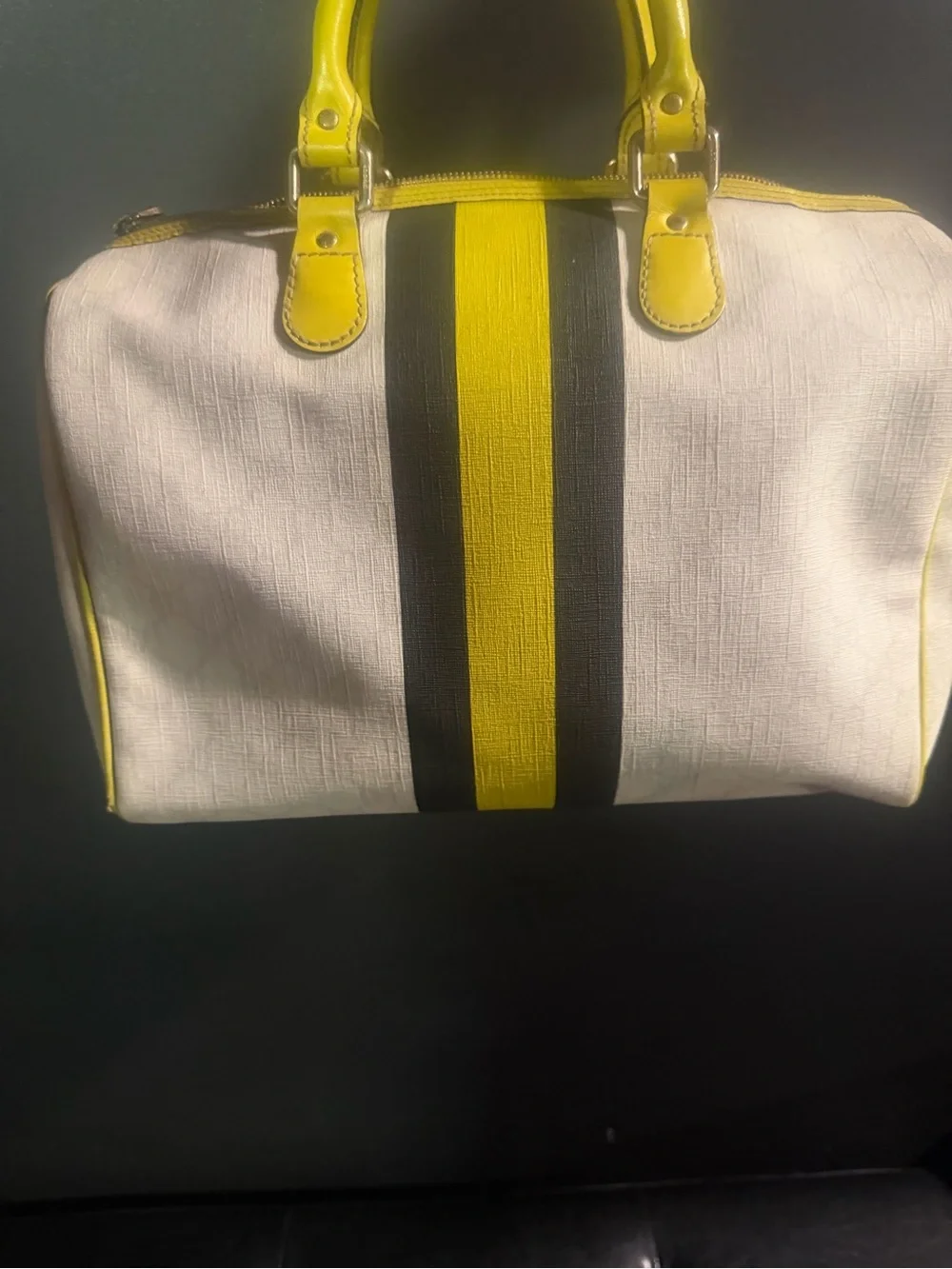 Vintage Gucci White, Yellow & Black Stripe Satchel